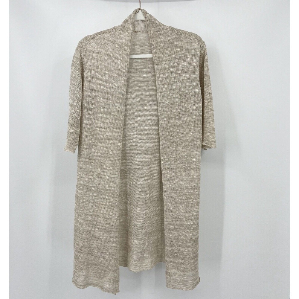 Eileen Fisher Cardigan L Beige Linen Blend Open Knit Open Duster Size Large - Picture 8 of 8